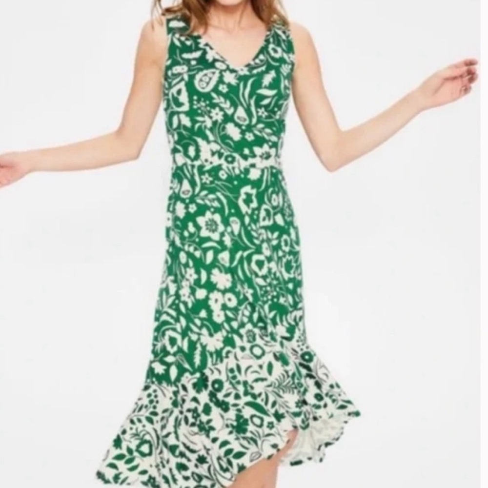 BODEN Green & White Eliza Midi Dress Sleeveless Tropical Floral sz 10P M0333 - Picture 2 of 12